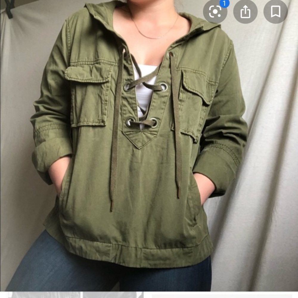 Free People Olive Green Lace Up Pullover